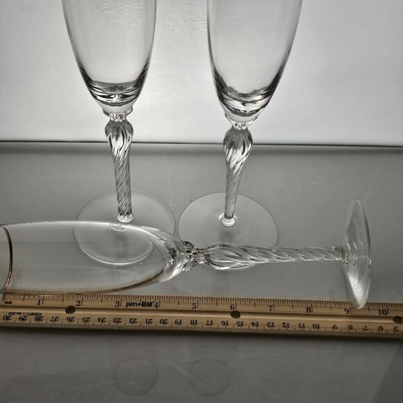 Lenox Monroe Gold Champagne Flutes 9" crystal twisted stem elegant vtg fine glas - Picture 4 of 8